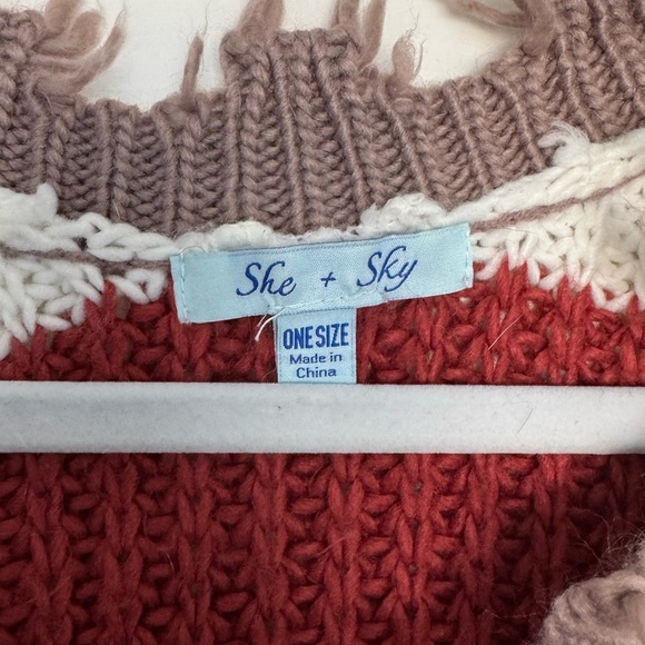 She + Sky Distressed Knit Striped Sweater One Size – Cozy Fall Boho - Picture 3 of 6